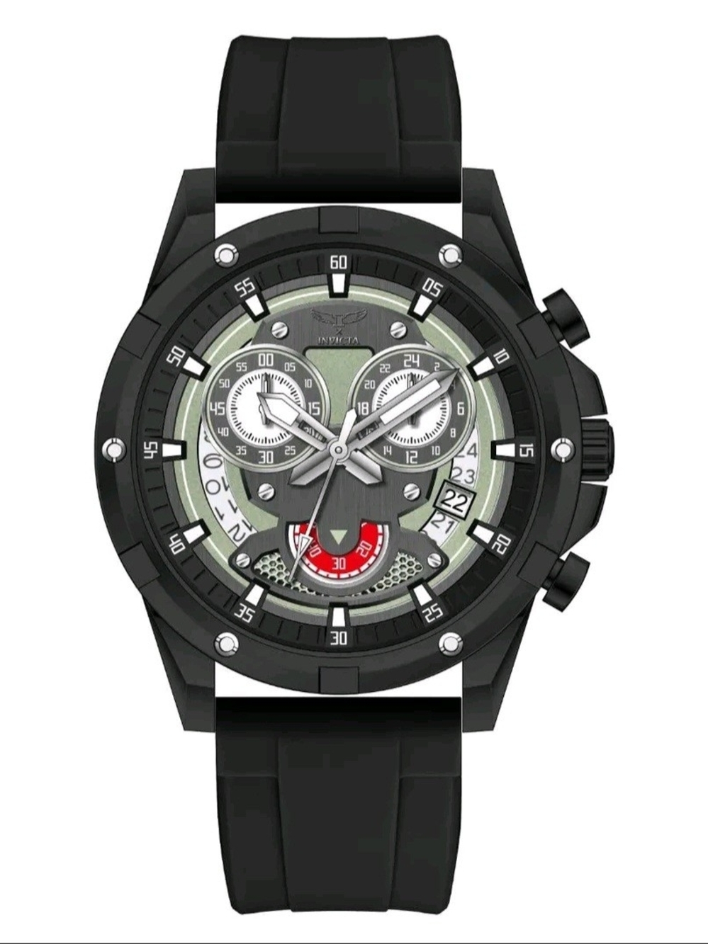 Invicta Black and Silver Sport Chronograph Watch with Red Accent
